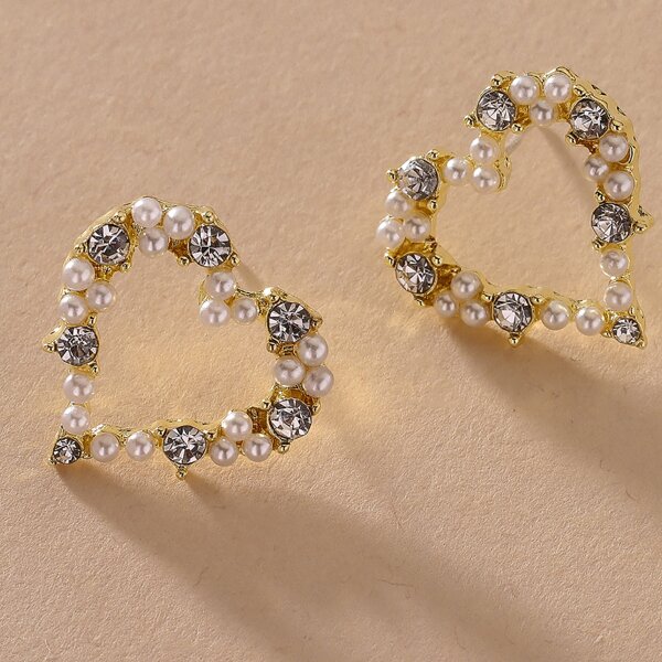

Rhinestone Heart Stud Earrings, Multicolor
