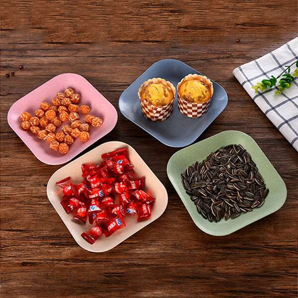 

4pcs Square Snack Plate, Multicolor