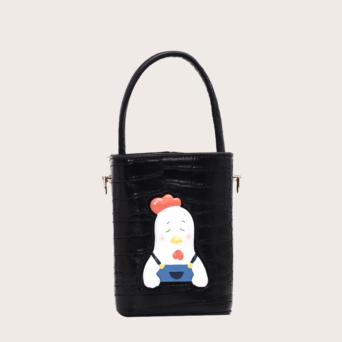 

Cartoon Graphic Satchel Bag, Black