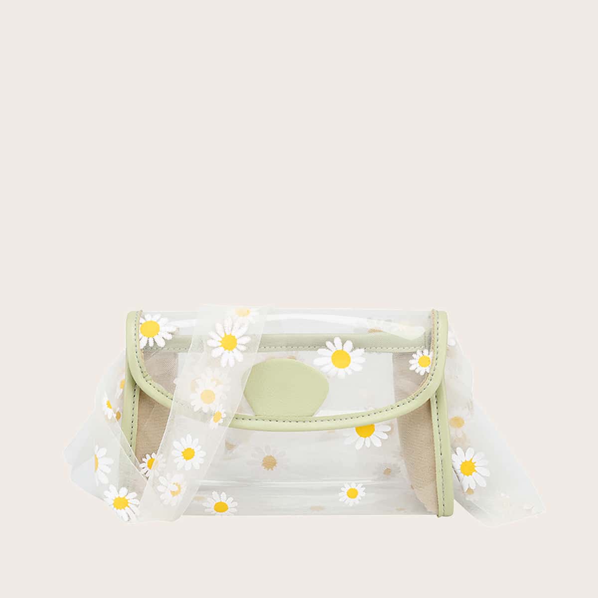 

Clear Daisy Pattern Crossbody Bag, Green
