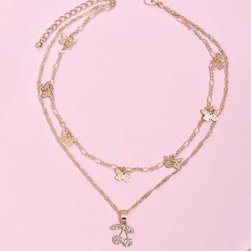 

Butterfly Charm Layered Necklace, Gold