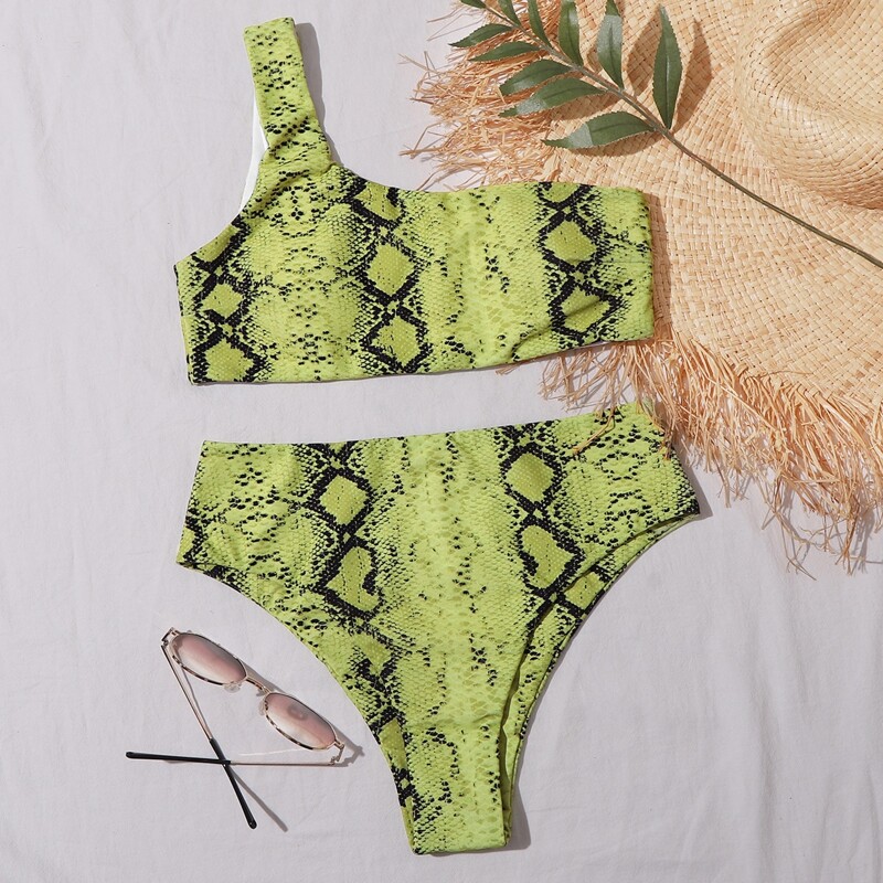 

Snakeskin One Shoulder Bikini Swimsuit, Multicolor