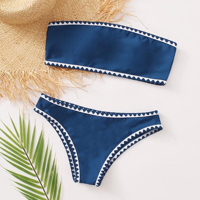 

Whip Stitch Bandeau Bikini Swimsuit, Blue