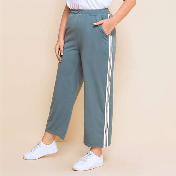 

Plus Side Striped Wide Leg Sweatpants, Blue