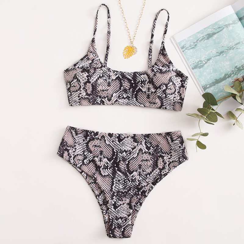

Snakeskin High Waisted Bikini Swimsuit, Multicolor