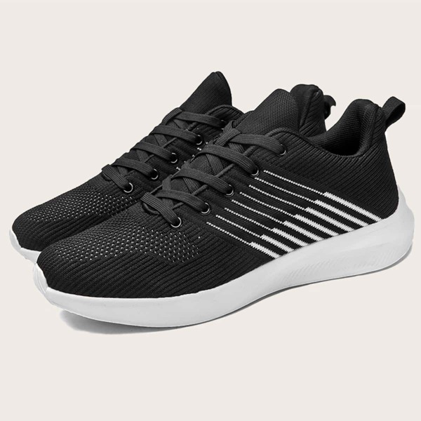

Men Striped Knit Sneakers, Black