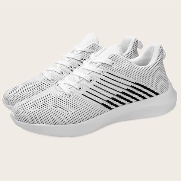 

Men Striped Knit Sneakers, White