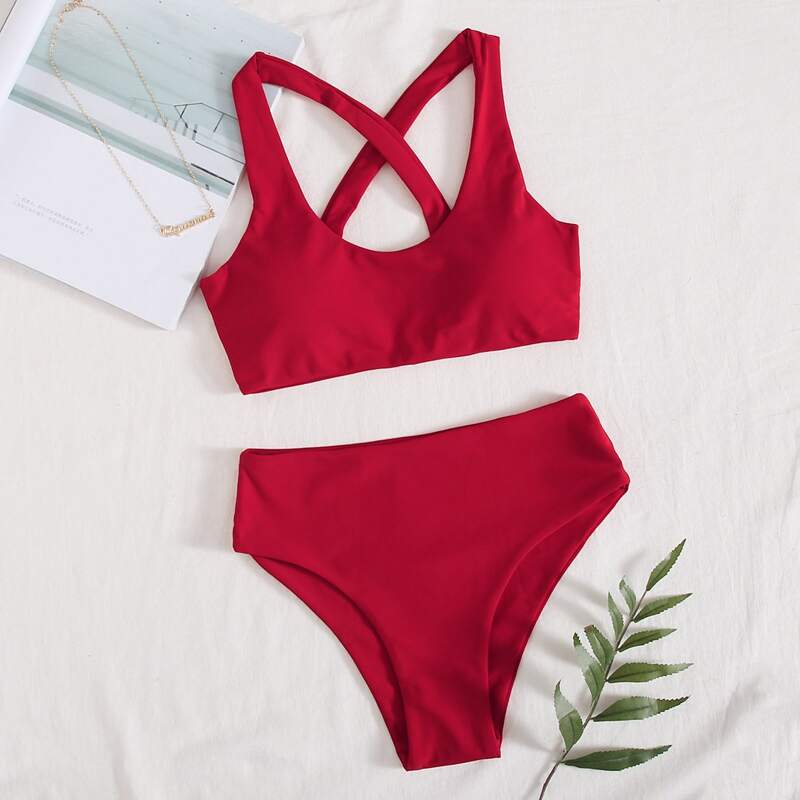 

Criss Cross Back Bikini Swimsuit, Red