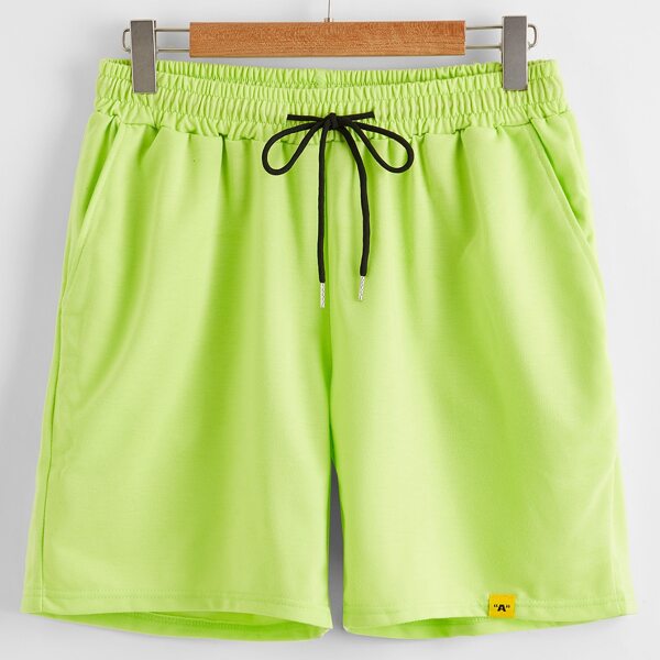 

Men Neon Lime Letter Patched Shorts, Green bright