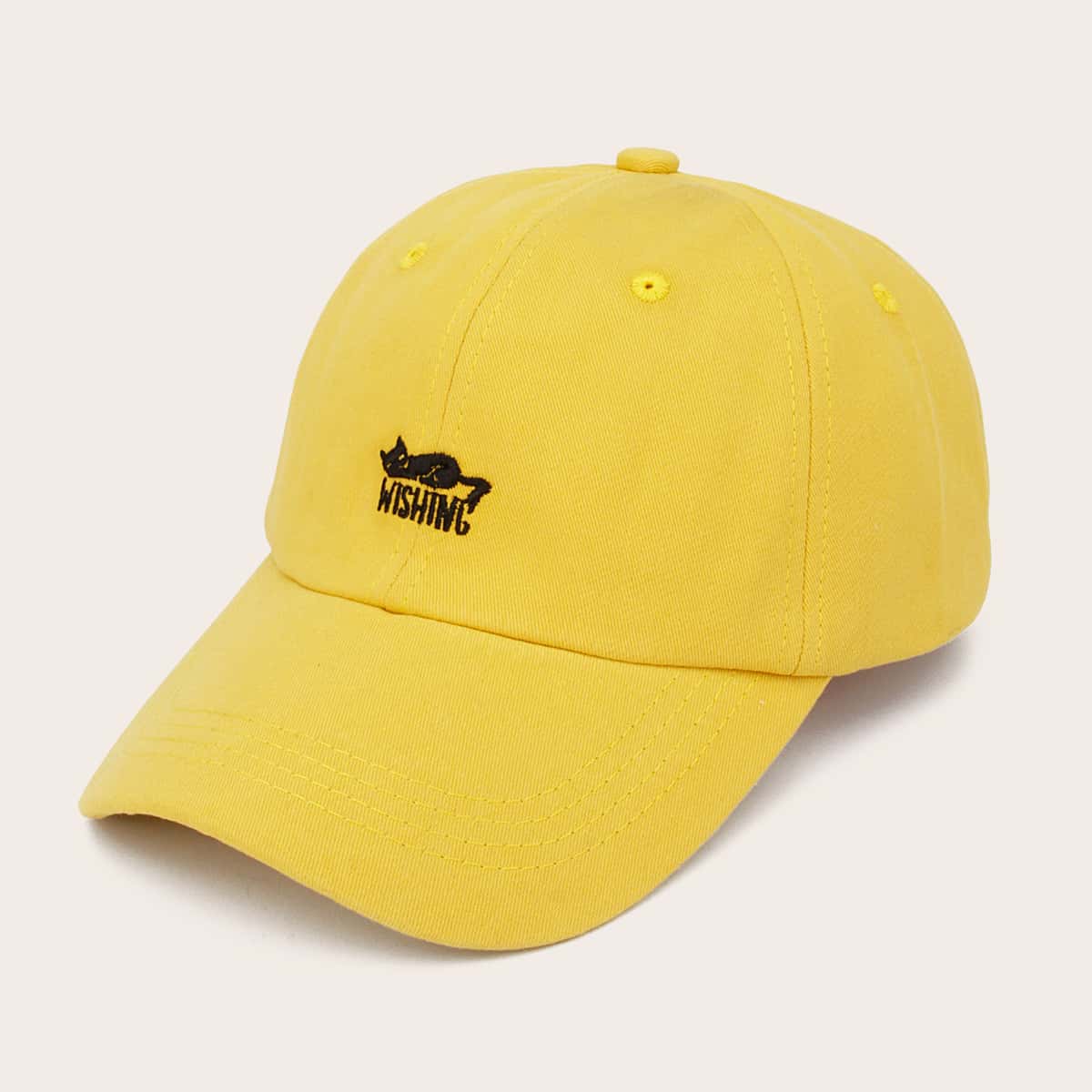 

Cat Embroidered Baseball Cap, Yellow