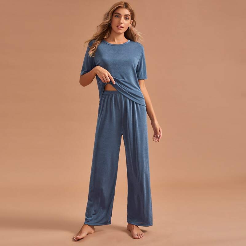 

Solid Tee & Pants PJ Set, Blue