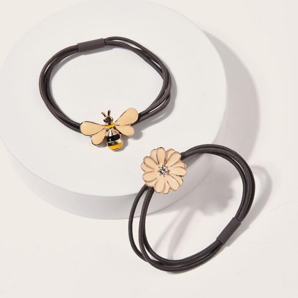 

2pcs Bee Decor Hair Tie, Multicolor