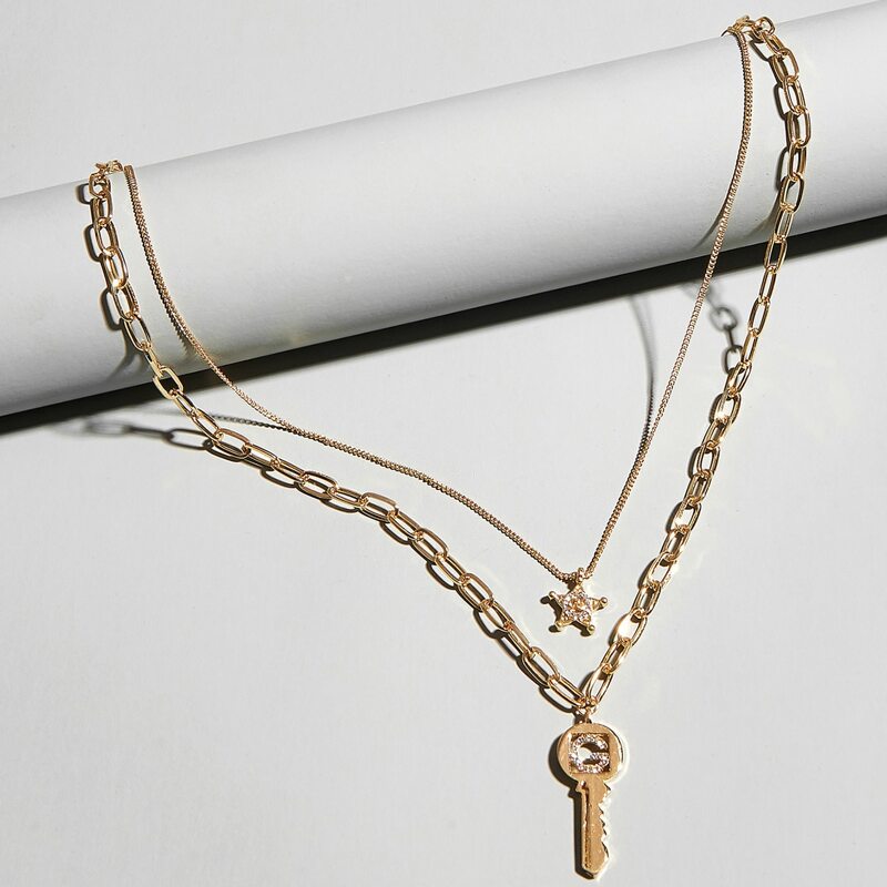 

Guys Star Charm Layered Necklace, Gold