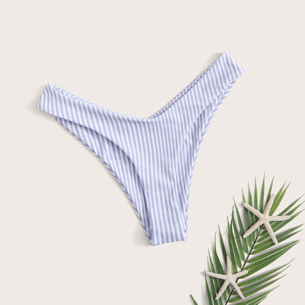 

Striped High Cut Bikini Panty, Blue