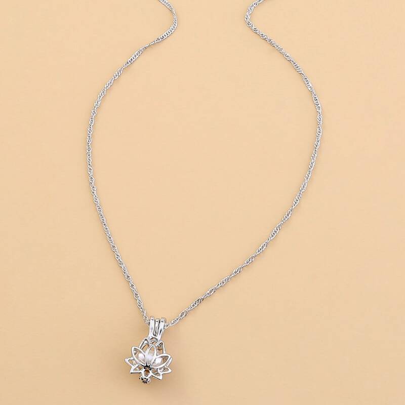 

Lotus Charm Necklace, Silver