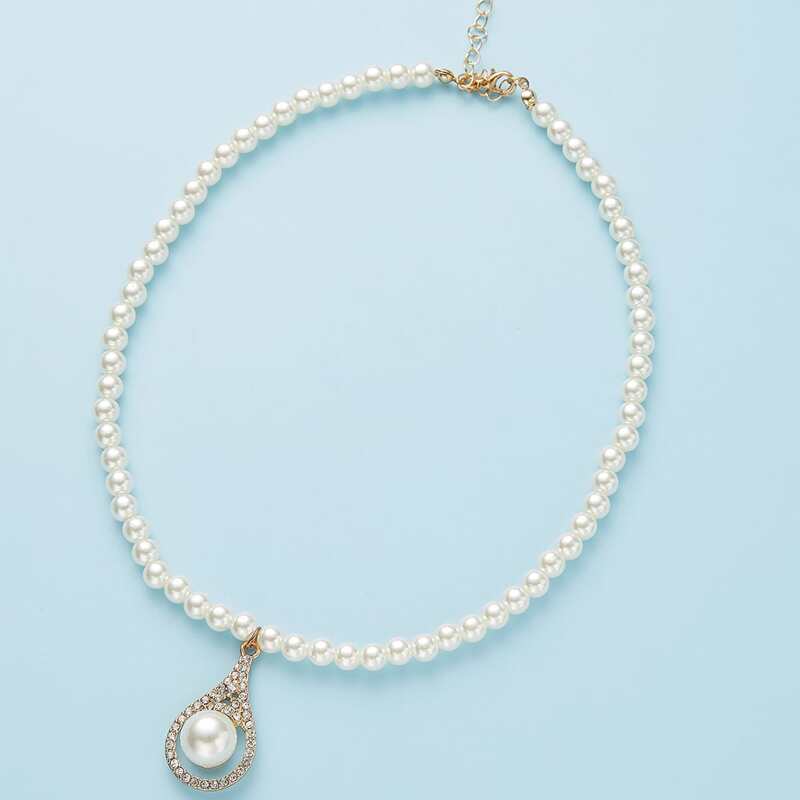 

Faux Pearl Beaded Necklace, White
