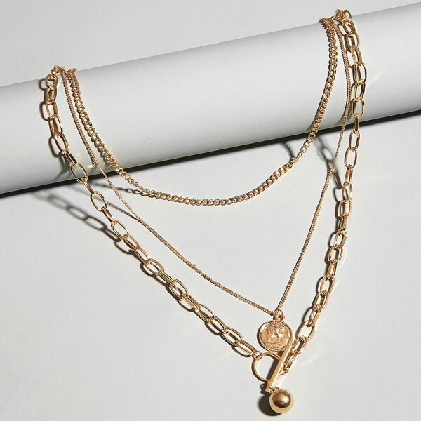

2pcs Men Coin Charm Necklace, Gold