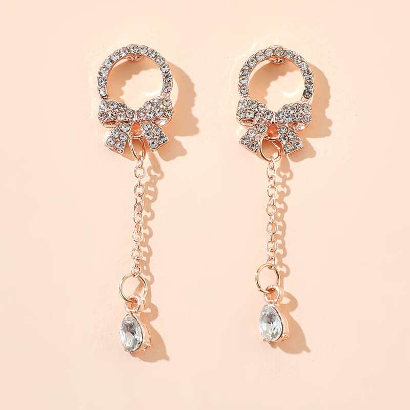 

Rhinestone Bow Drop Earrings, Multicolor