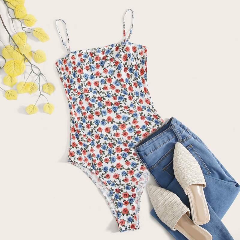 

Floral Print Cami Bodysuit, Multicolor