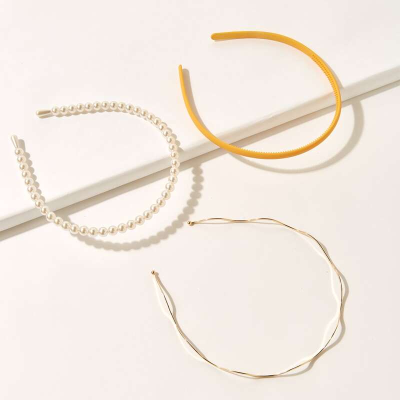 

3pcs Faux Pearl Beaded Hair Hoop, Multicolor