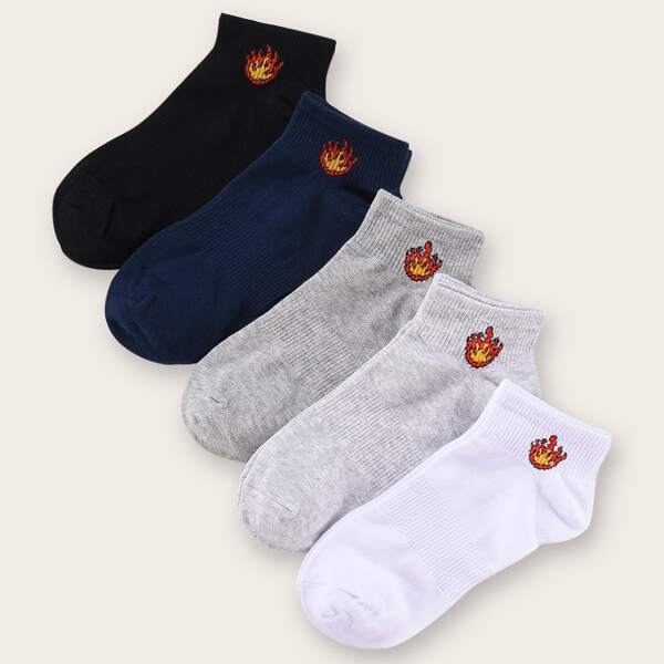 

5pairs Men Flame Pattern Socks, Multicolor