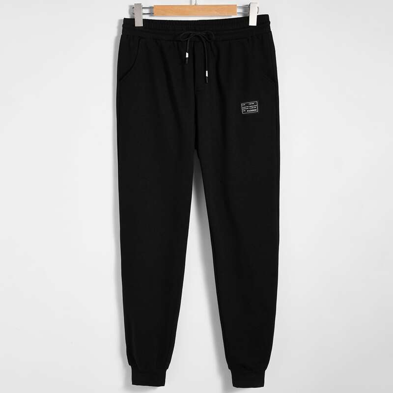 

Guys Patched Detail Drawstring Waist Sweatpants, Black