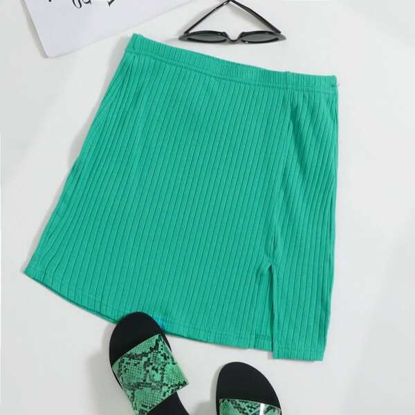 

Трикотажная юбка с разрезом, Зелёные