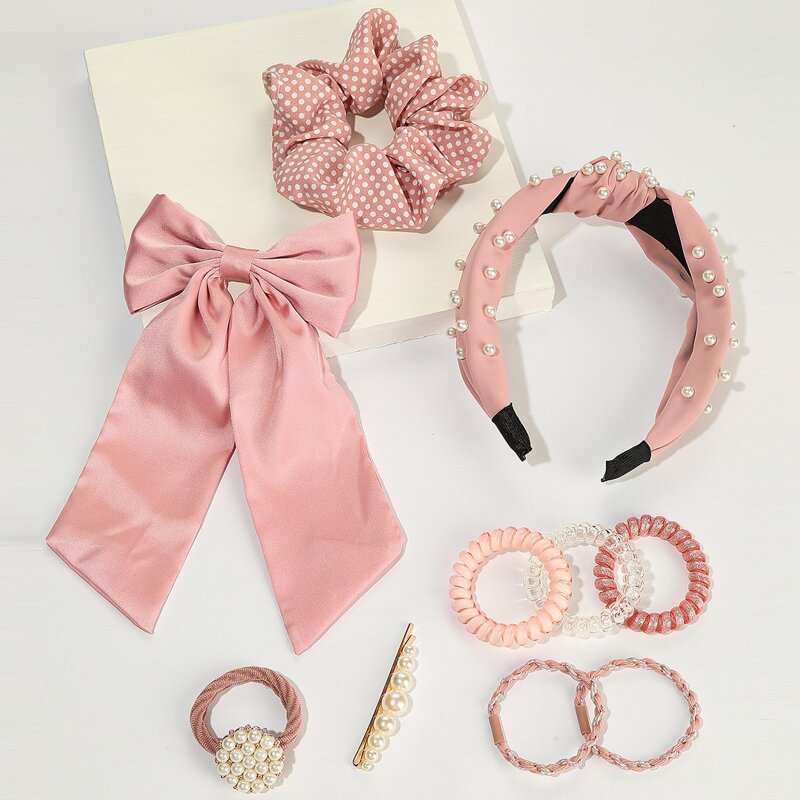 

10pcs Faux Pearl Decor Hair Accessory Set, Pink