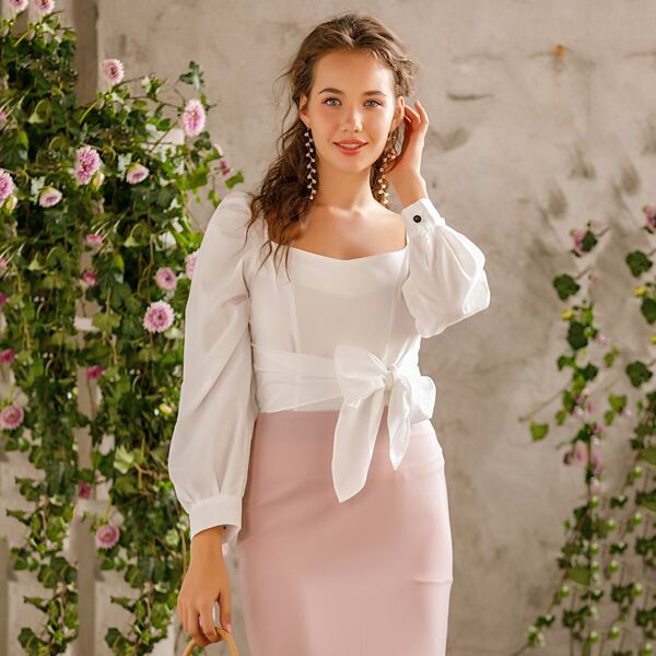 

Tie Front Puff Sleeve Milkmaid Blouse, White