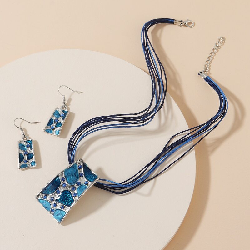 

3pcs Geo Design Jewelry Set, Blue