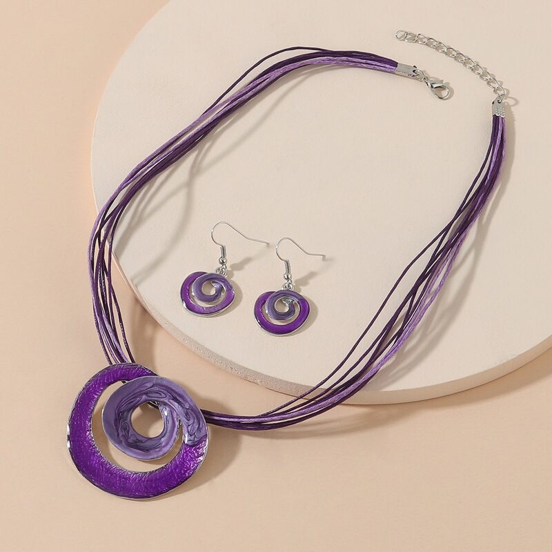 

3pcs Geo Design Jewelry Set, Purple