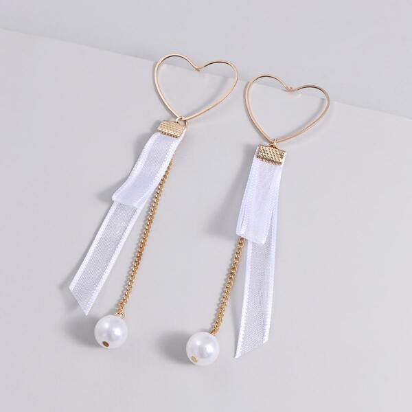 

Heart Chain Drop Earrings, Gold