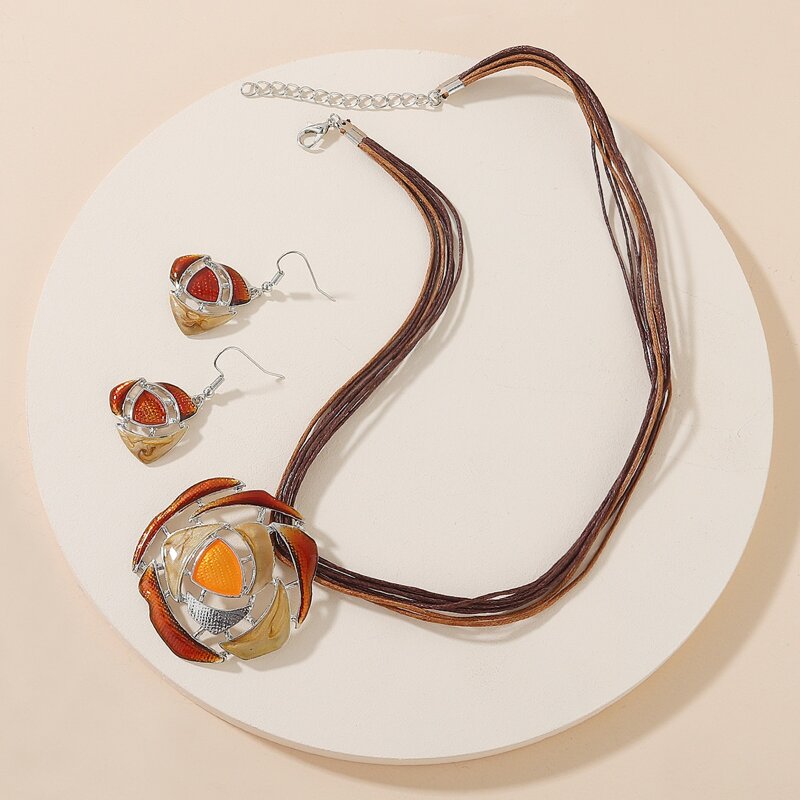 

3pcs Geo Design Jewelry Set, Brown