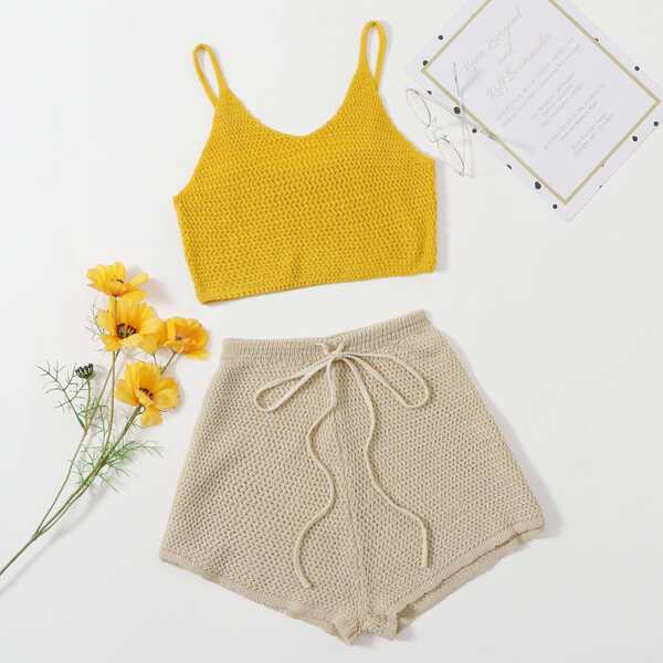 

Crop Cami Knit Top & Drawstring Shorts, Multicolor