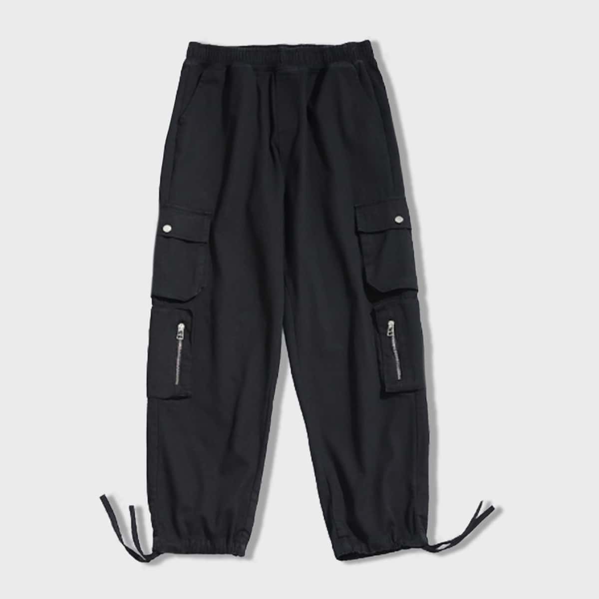 

Guys Flap Pocket Drawstring Cuff Cargo Pants, Black