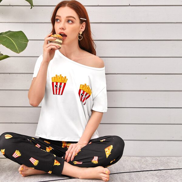 

Chips Print Tee & Pizza Pants PJ Set, Multicolor
