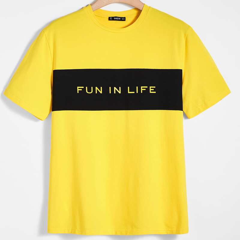 

Guys Contrast Panel Slogan Graphic Tee, Yellow
