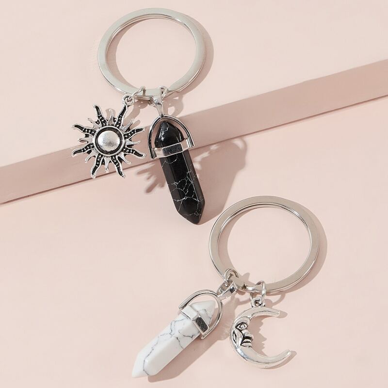 

2pcs Moon Charm Keychain, Black and white