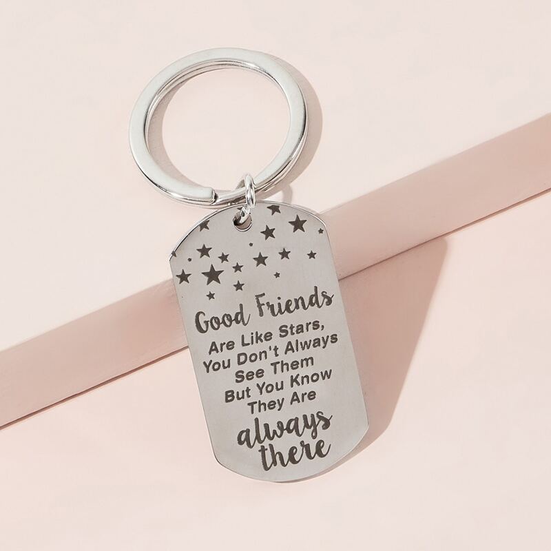

Slogan Pattern Keychain, Silver