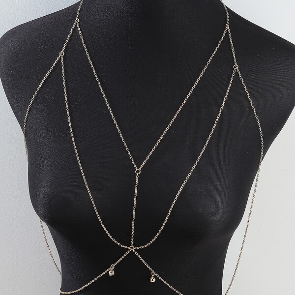

Rhinestone Engraved Body Chain, Gold
