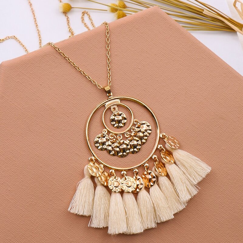 Tassel & Disc Charm Necklace, Gold