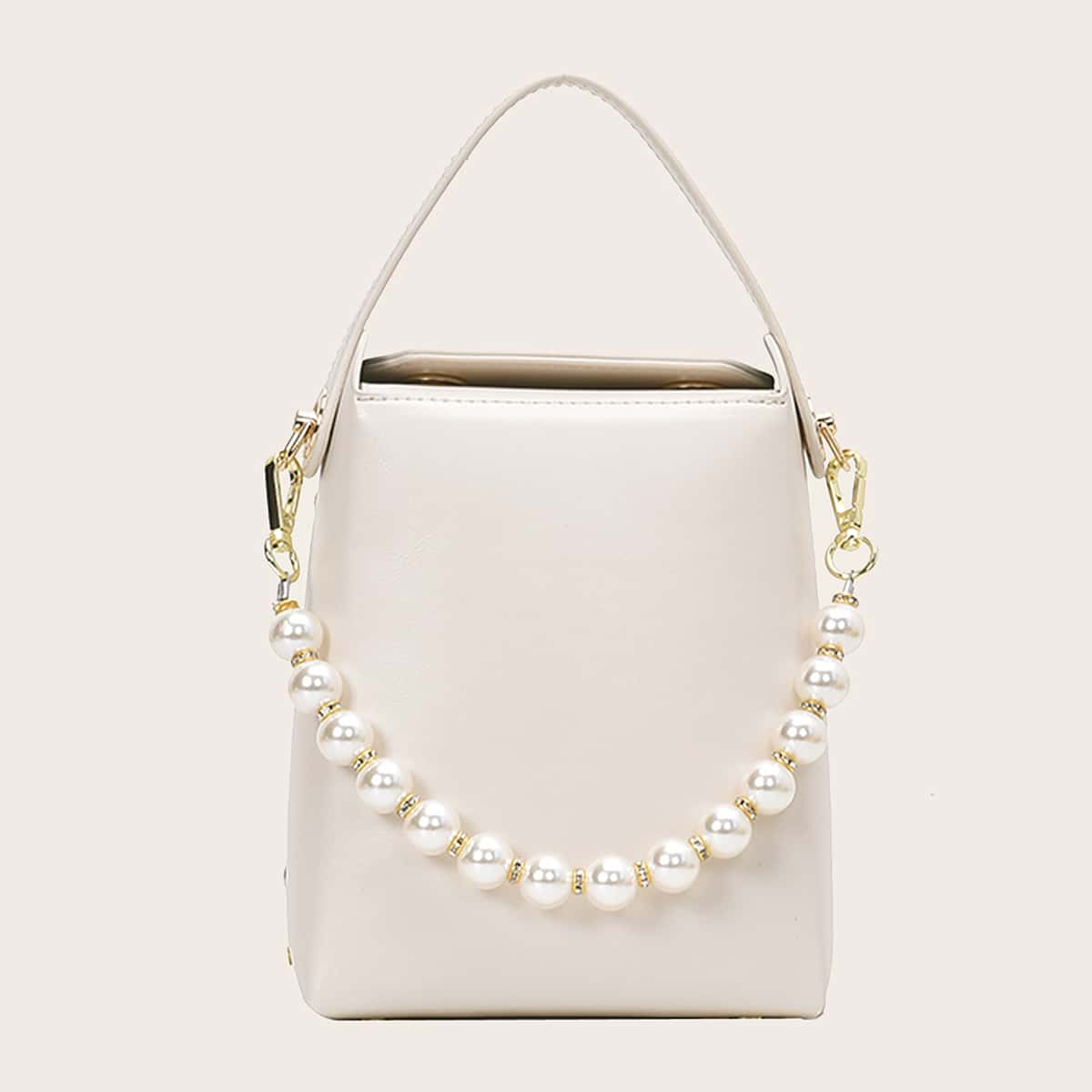 

Faux Pearl Decor Satchel Bag, White