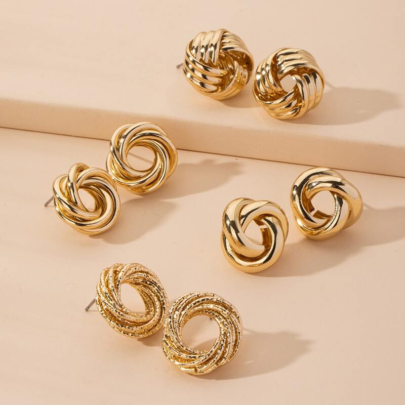 

4pairs Twist Stud Earrings, Gold