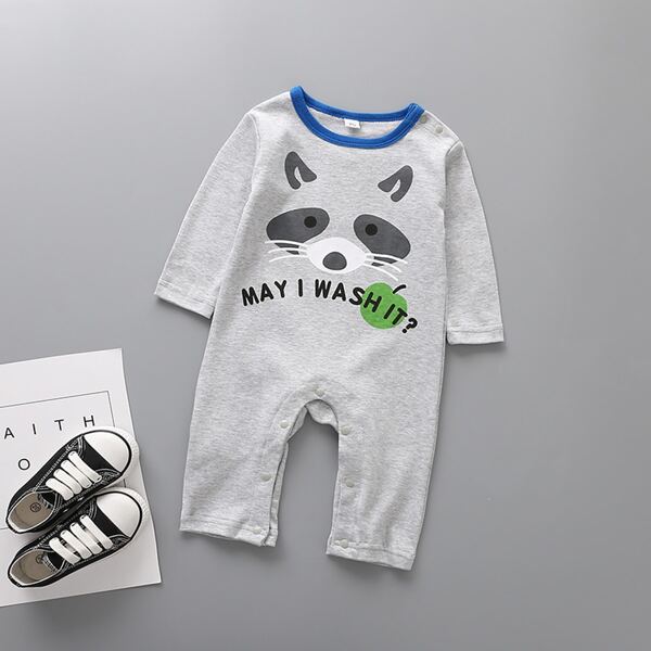 

Baby Boy Cartoon & Slogan Graphic Jumpsuit, Grey