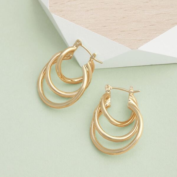 

1pair Stacked Triple Hoop Earrings, Gold