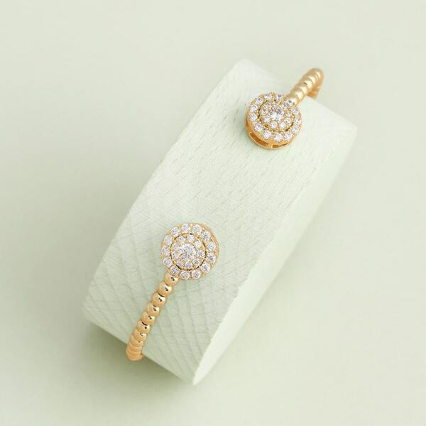 

Pave Crystal Circle Ends Adjustable Bead Cuff, Gold