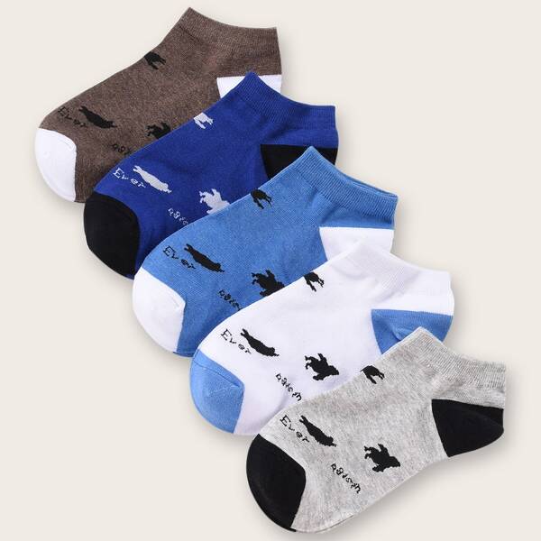 

5pairs Men Letter Graphic Socks, Multicolor