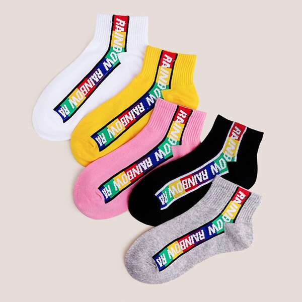 

5pairs Letter Graphic Socks, Multicolor