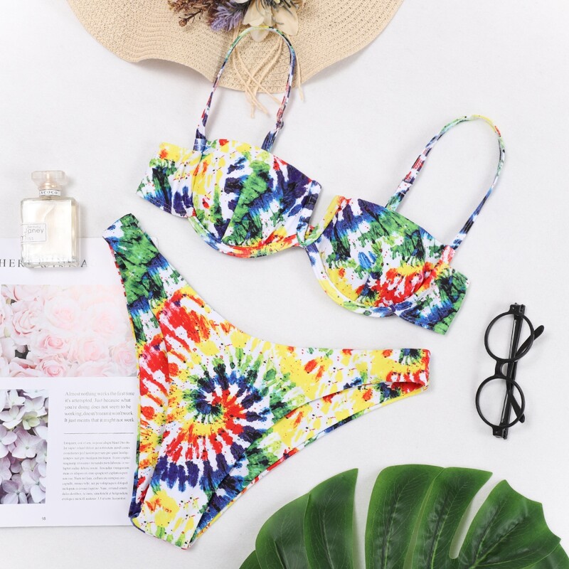 

Tie Dye V Wired Underwire Bikini Swimsuit, Multicolor