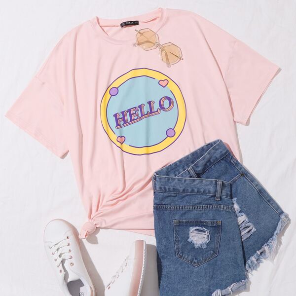 

Letter & Geo Graphic Tee, Baby pink